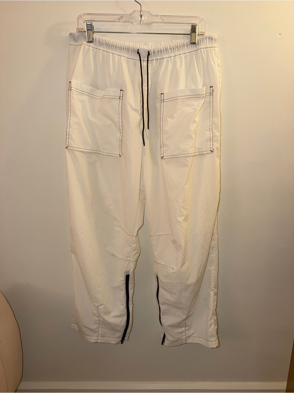 Free People Movement white cargo pants with black zipper details